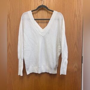 Express Deep V- Neck White Oversized Sweater. On or off shoulder. Size M